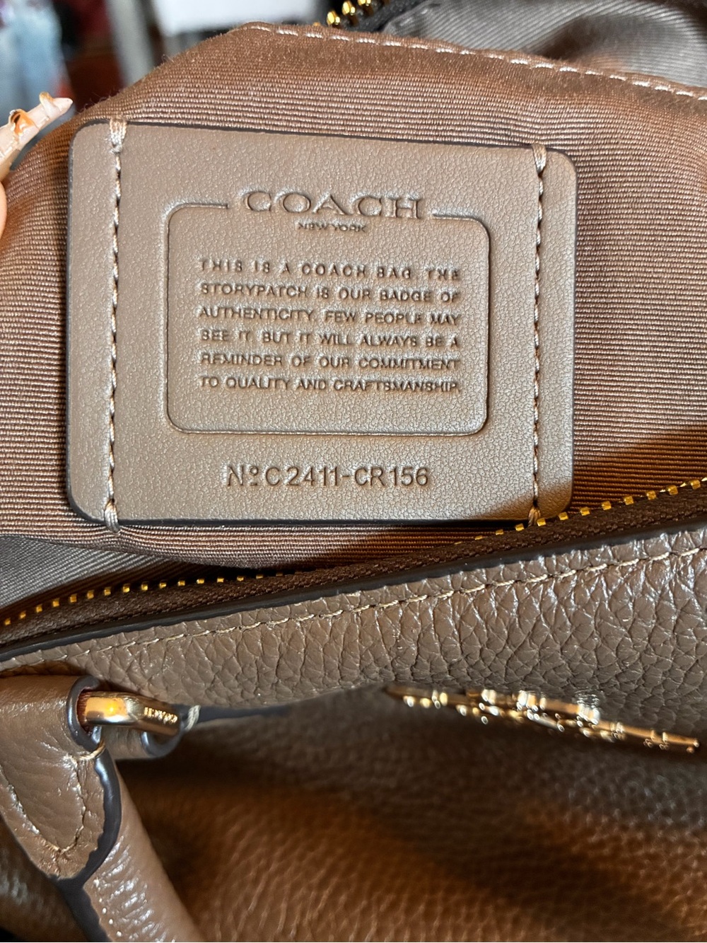 COACH Pebbled Leather Chain Crossbody in Taupe Brown